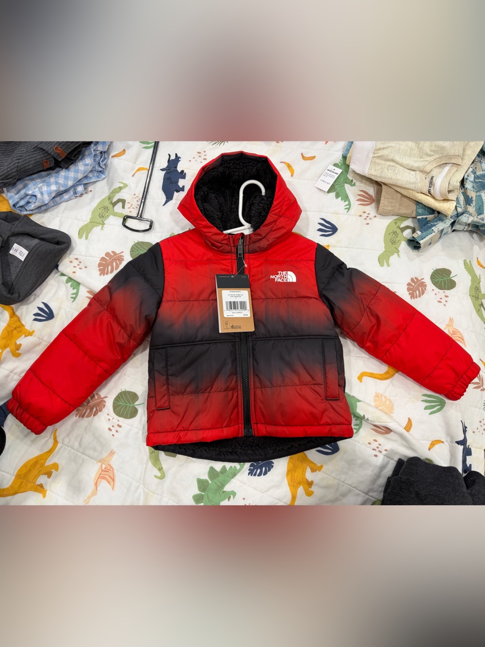 The North Face Kids Red to Black Ombre Hooded Puffer Jacket